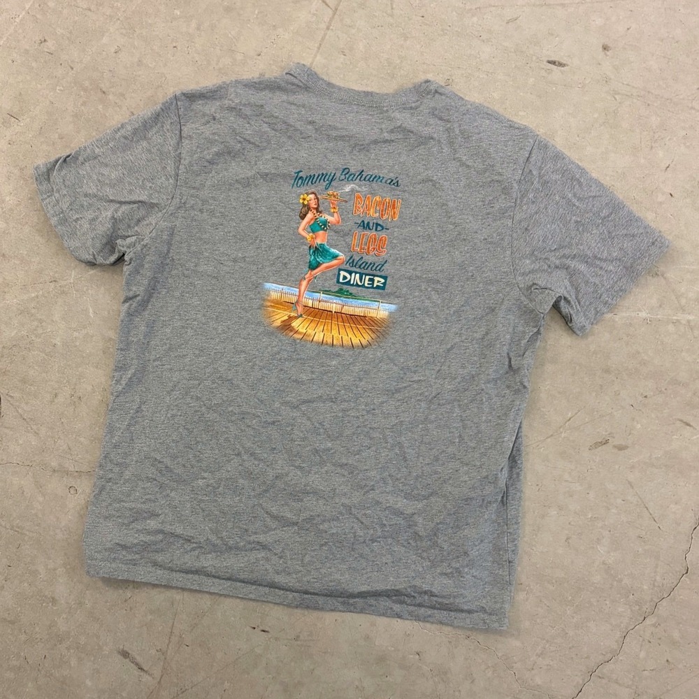 Tommy Bahama Mens 2XL Grey Bacon and Legs Island Diner Graphic T-Shirt UPF 30